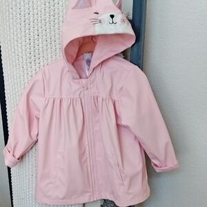 Pastel Pink Raincoat with Hood and Cute Cat Ears